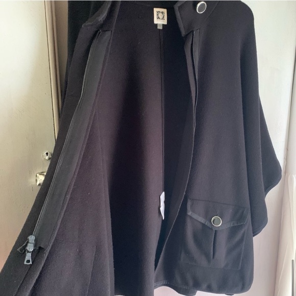 Anne Klein High Neck Pocketed Cape Black Sweater Shrug Poncho Mock Neck - Picture 6 of 14